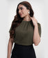 Button Attached Panel Seperated Half Sleeve Top